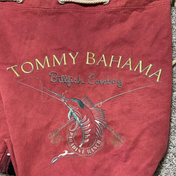 Tommy Bahama Billfish Cowboy Red Cotton Rope-Handle Drawstring Bag - Picture 3 of 11